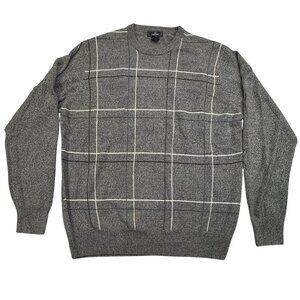 Dockers Mens Large Gray Grid Pullover Sweater Crew Neck Long Sleeve Acrylic